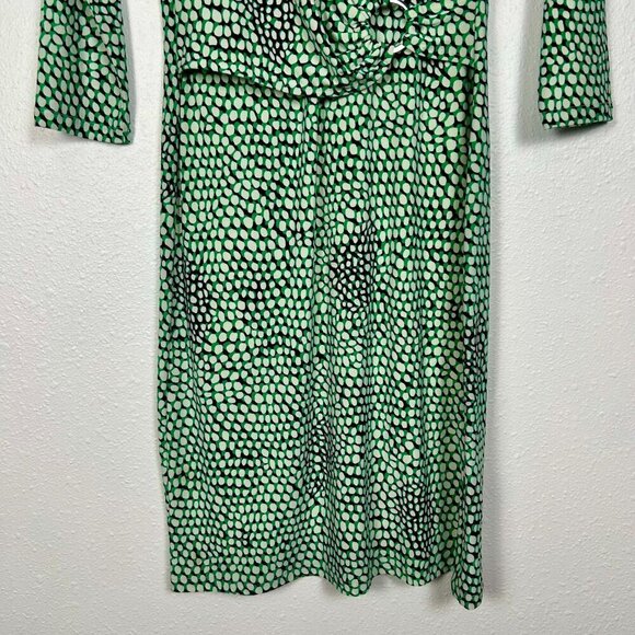 ROZ & ALI Green, white, and Black Geometric Print Faux Wrap Office Dress Size XS - Picture 5 of 10